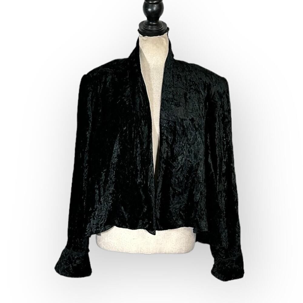 Scott McClintock Vintage Cardigan Womens Sml Black Velvet Open Front Long Sleeve